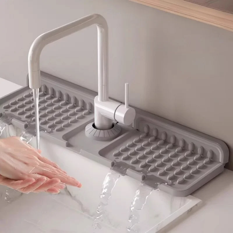 1pc Kitchen Silicone Draining Pad Adjustable Faucet Sink Water Filter Catcher Tray with Bathroom Drain Countertop Protector Mat