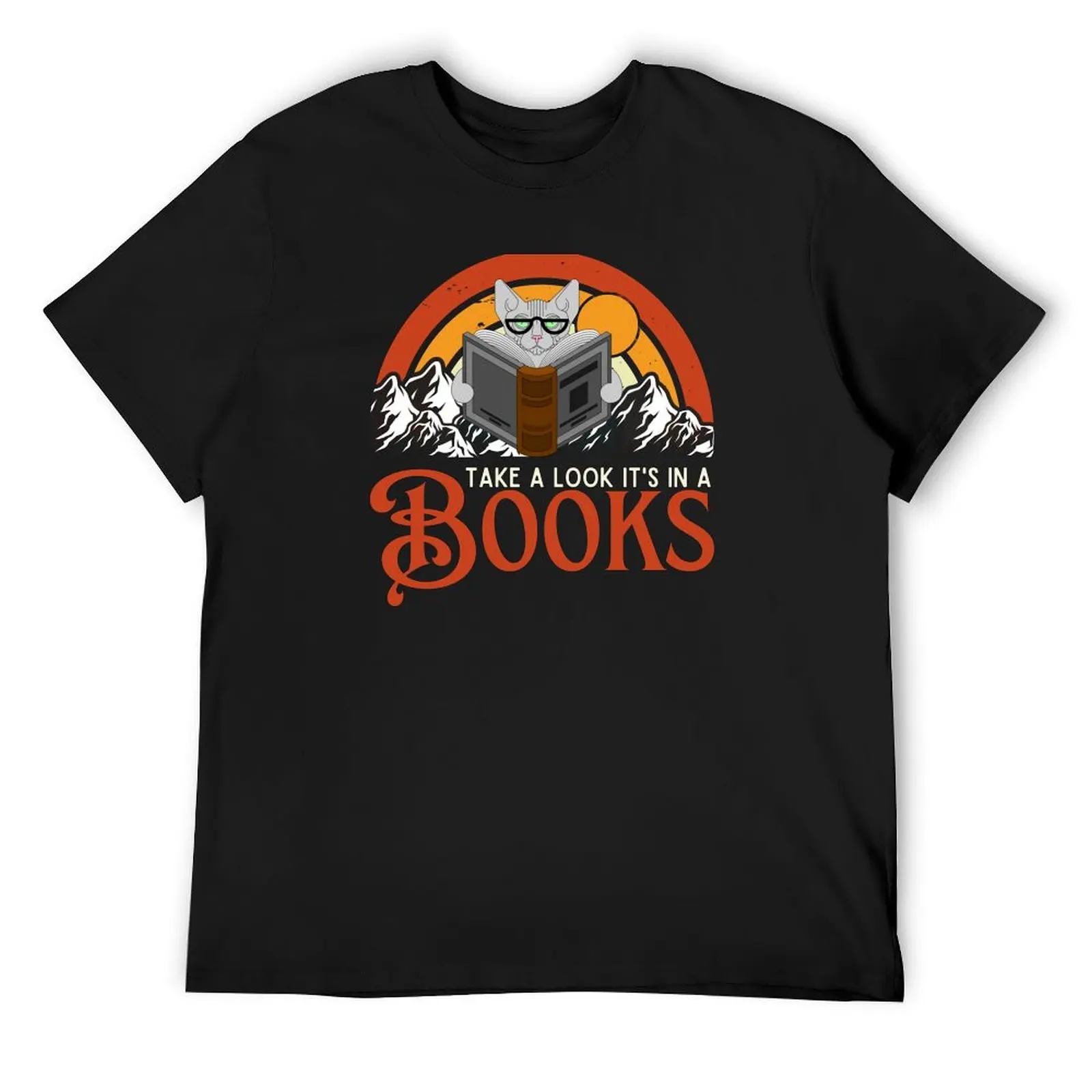 Vintage take a look it's in a book, funny books and cats T-Shirt street wear anime clothes anime t shirts mens t shirt