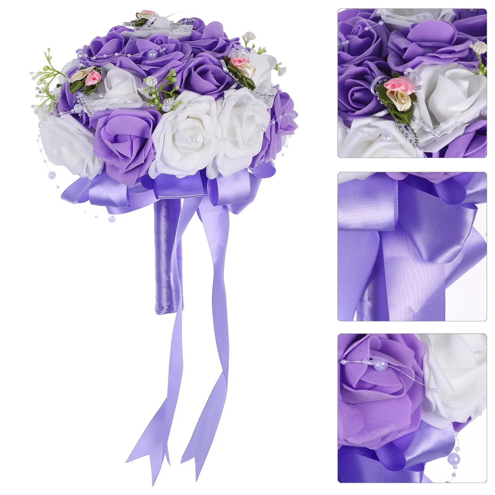 

1pc Purple Bouquet For Bride Artificial Bridal Flower Arrangement Lifelike Fake Flowers Decor For Wedding Party Home Office
