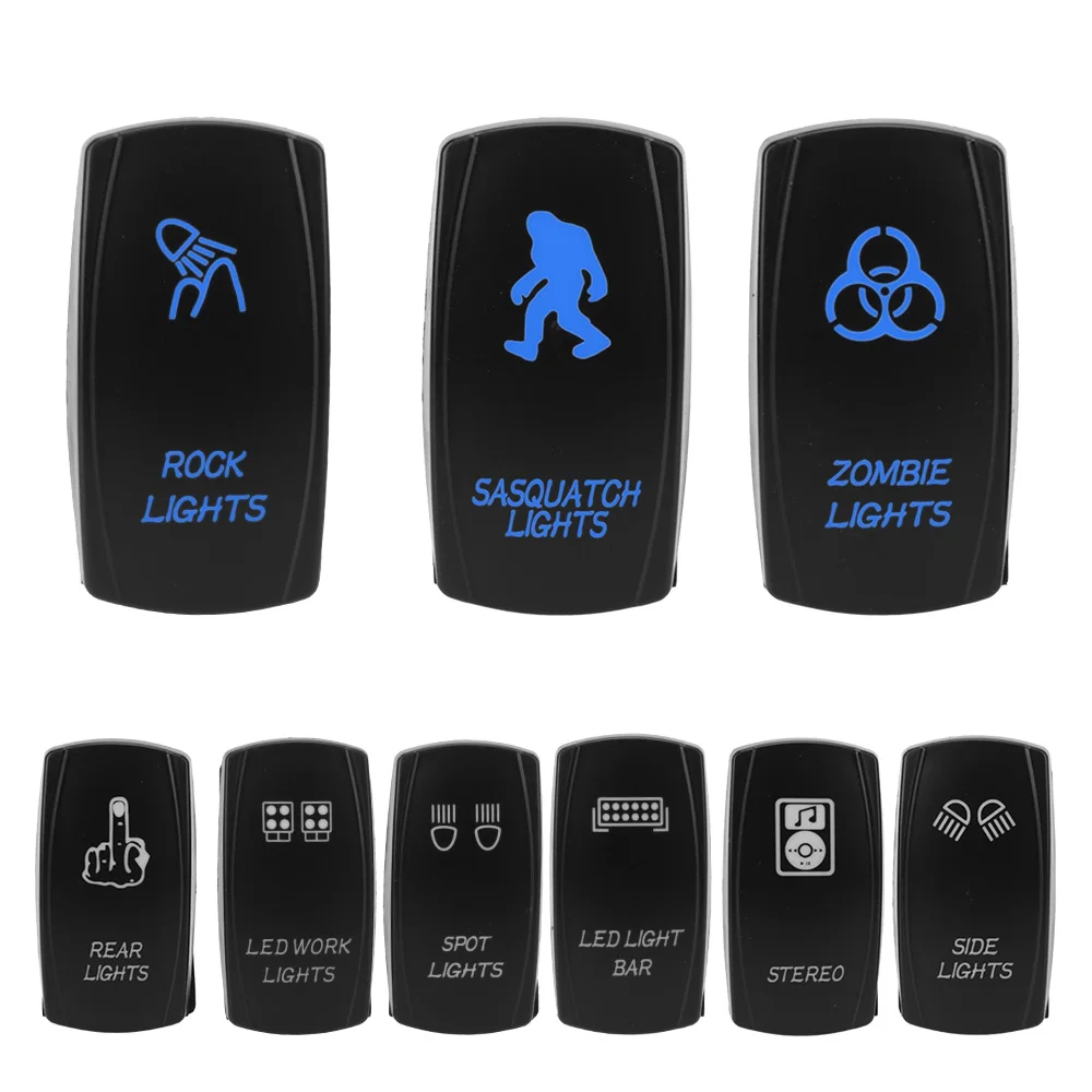 12V 24V Car Boat Truck Rocker Switch 1pc 5 Pin Marine Switch ON-OFF Blue LED Universal SPST Carling Switch