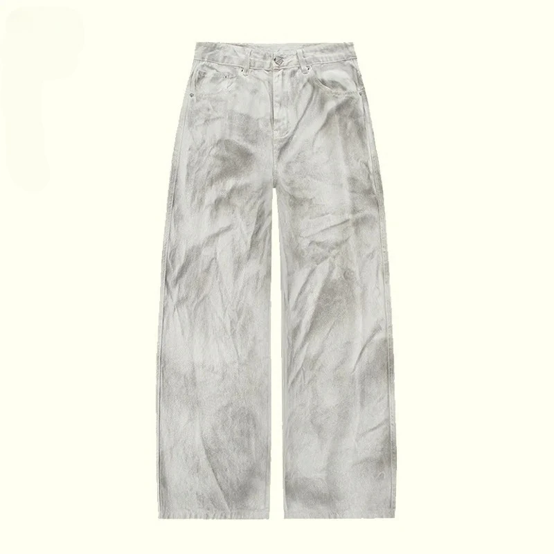

Oversized Grey Acid Wash Baggy Wide Leg Denim Jeans Loose Fit Unisex Streetwear Unisex Retro Pants Gray Casual Trousers