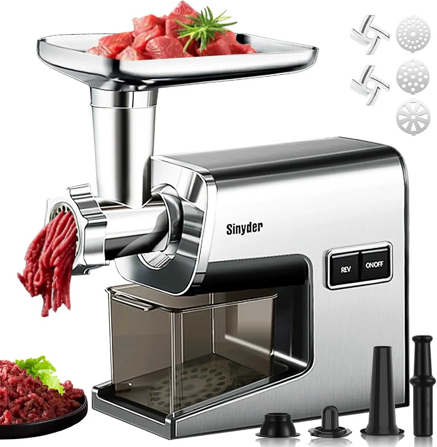 Max Heavy Duty Stainless Steel Meat Mincer with 2 Blades,3 Grinding Plates,Sausage Stuffer Tubes & Kubbe Kit for Home Kitchen &