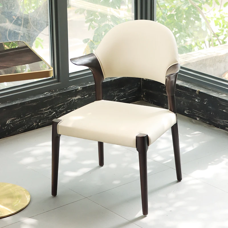 

Elegant Modern Commercial Armchair Dining Room Furniture Leather Solid Wood Softcover Dining Chair