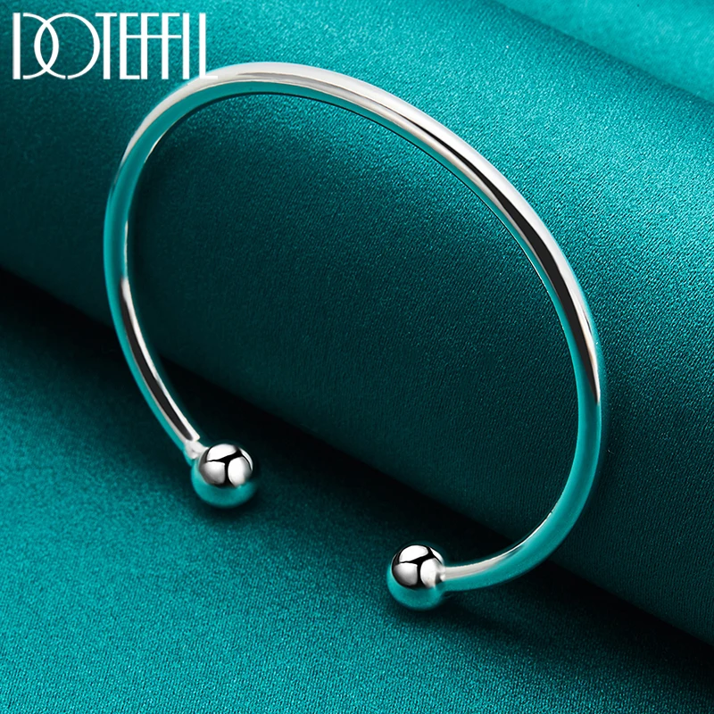 DOTEFFIL 925 Sterling Silver 4mm Smooth Solid Bead Bracelet Cufflinks Bangles For Women Man Wedding Engagement Party Jewelry image 3