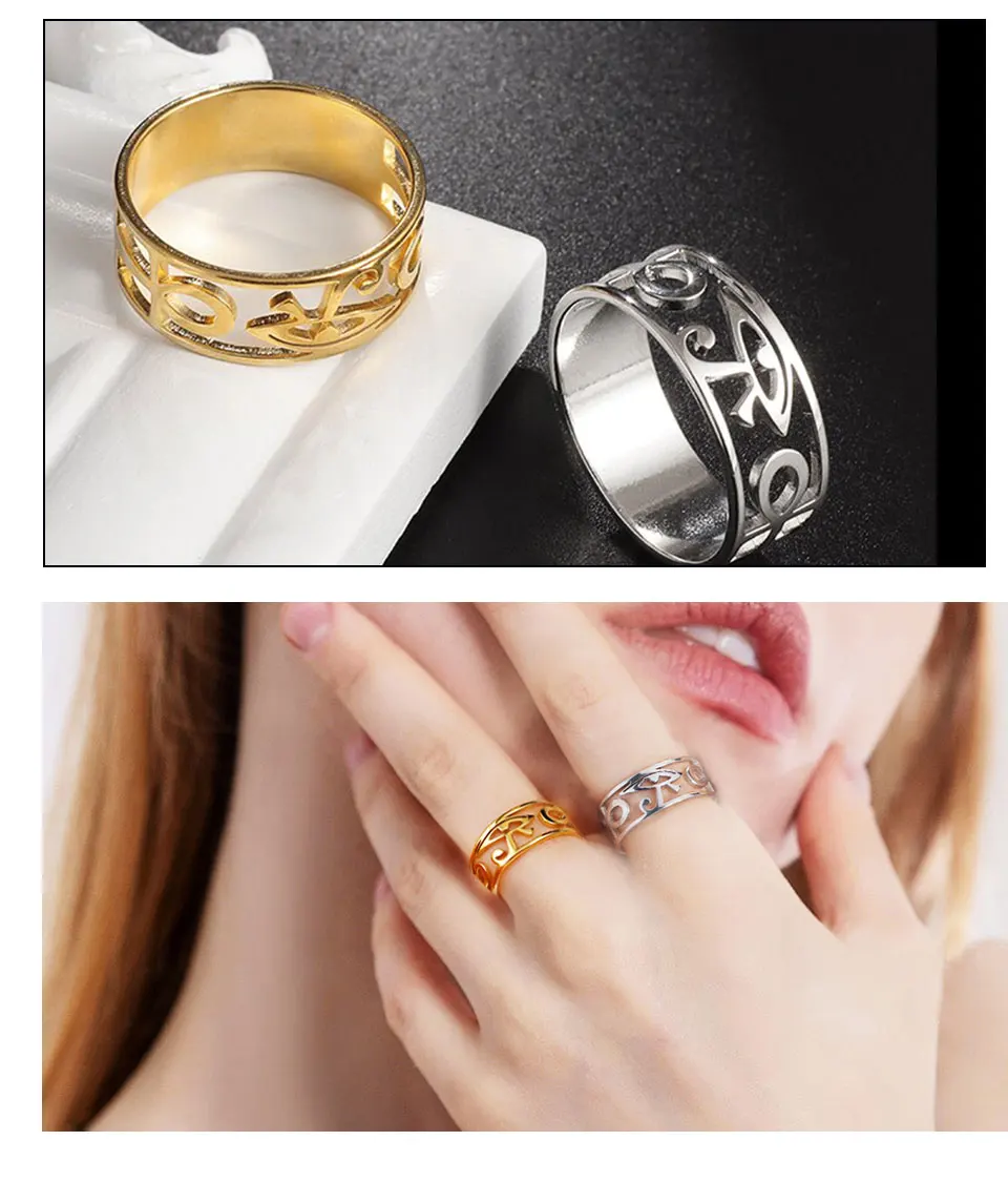YILUOCD Edelstahl Antikes Ägypten Ra Udjat Ring Auge des Horus Ankh Kreuzring für Frauen Schutz Amulett Ägyptischer Schmuck – Detail 7