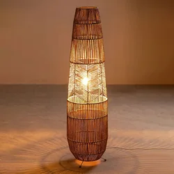 Vinatge Wicker Floor Light Handmade Rattan Floor Lamp for Living Room bedroom Sofa Decor LED Bedside Hand-woven table lamp