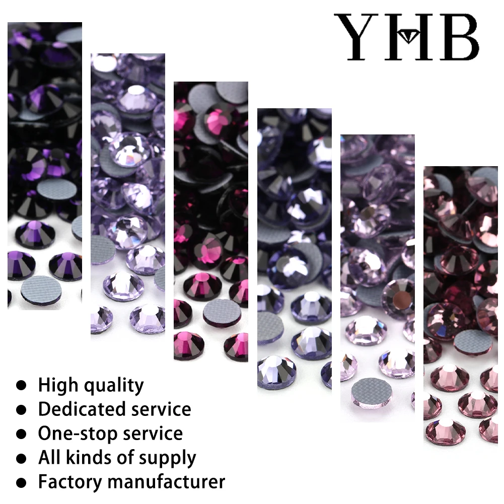 YHB High Quality Purple Color Flatback Hotfix Rhinestones For Shoes Bags Fabric Garment Decoration DiY Jewelry Accessories