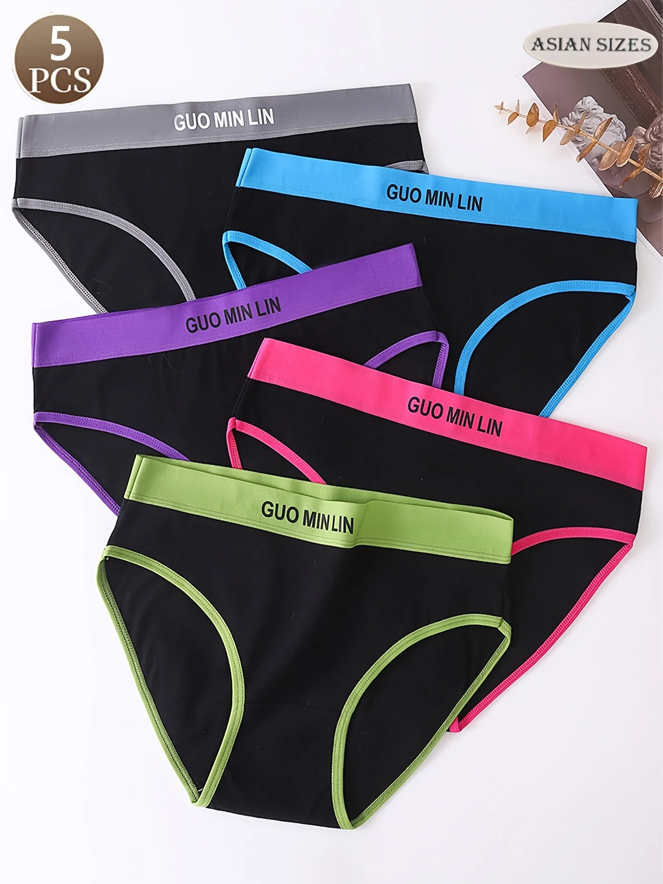 5PCS Simple Letter Women's Cotton Panties, Mid-waist Comfortable Breathable Traceless Women's Triangle Briefs.