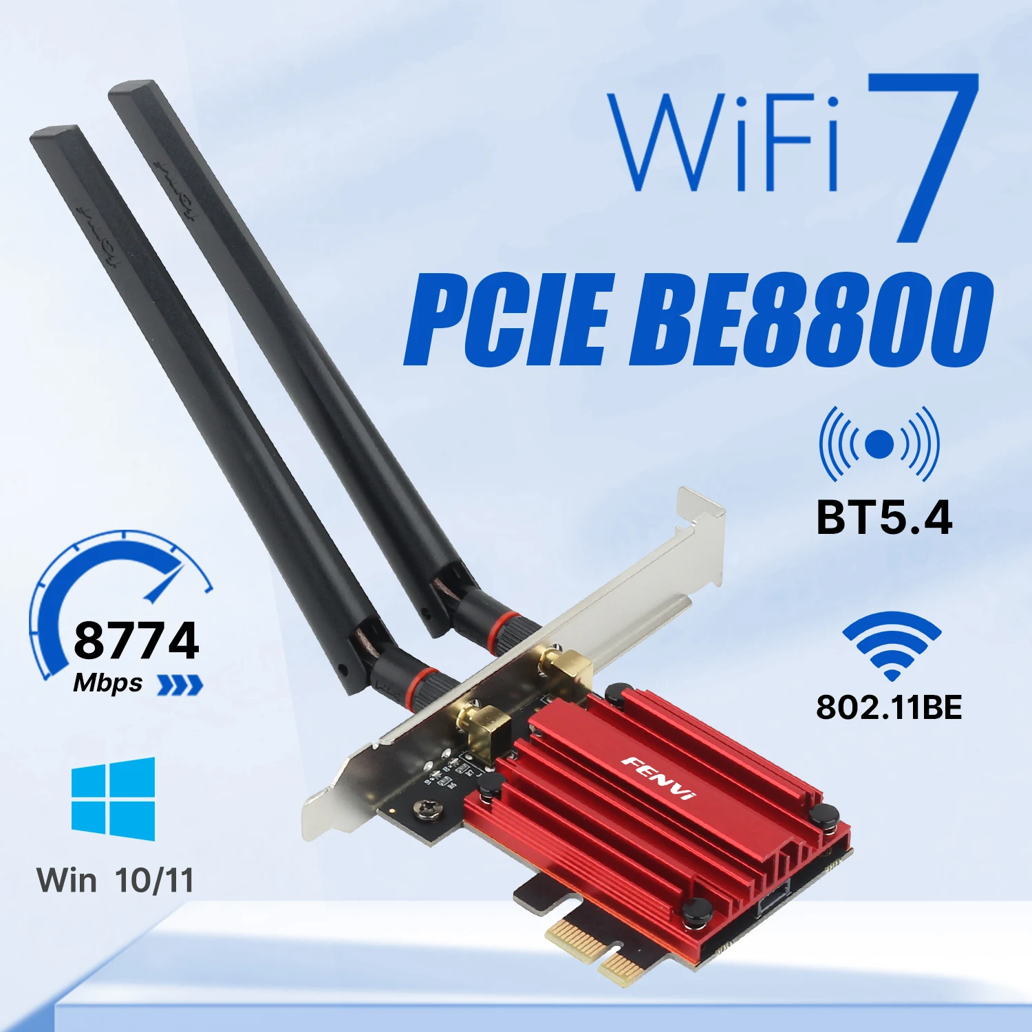 

Fenvi WiFi 7 BE200 PCIE WiFi-адаптер 8774 Мбит/с Bluetooth 5,4 802.11BE 5G/6 ГГц Беспроводная сетевая карта Настольный комплект для Win10/11