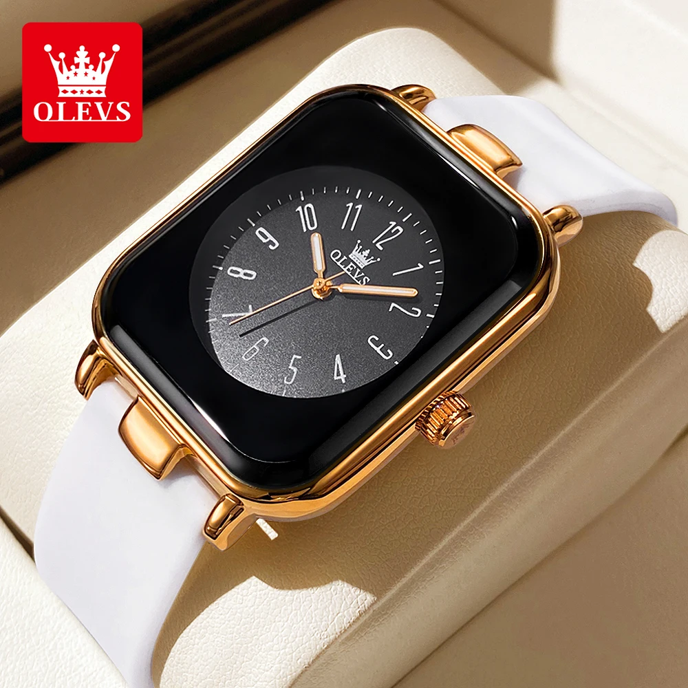 OLEVS 9961 Quartz Watch for Women Fashion Simple Silicone Strap Square Dial Original Wristwatch Waterproof Luminous Ladies Watch