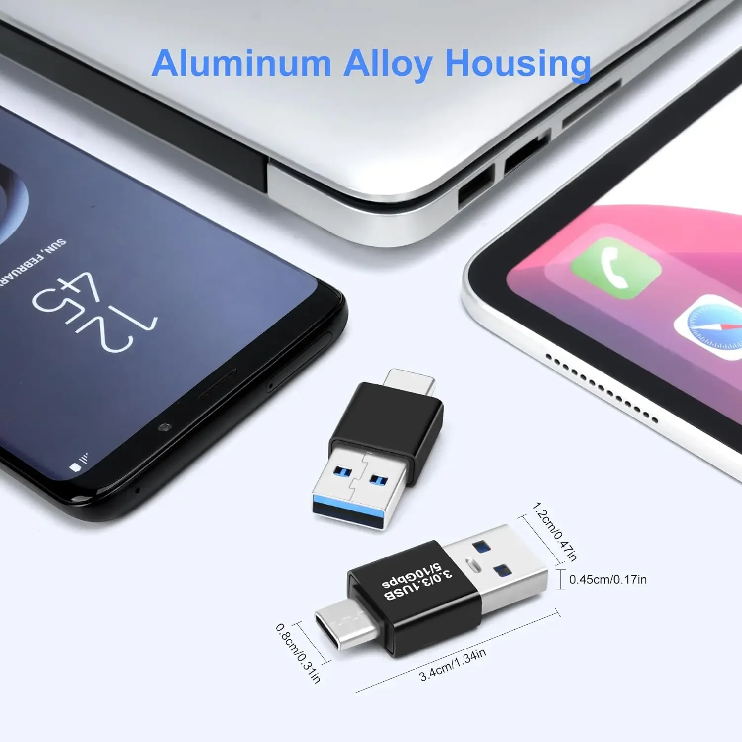 2-Pack USB A to USB C Adapter, USB 3.0/3.1 5/10Gbps Fast Sync Connector, Type C Male Converter for External SSD, Flash Drive