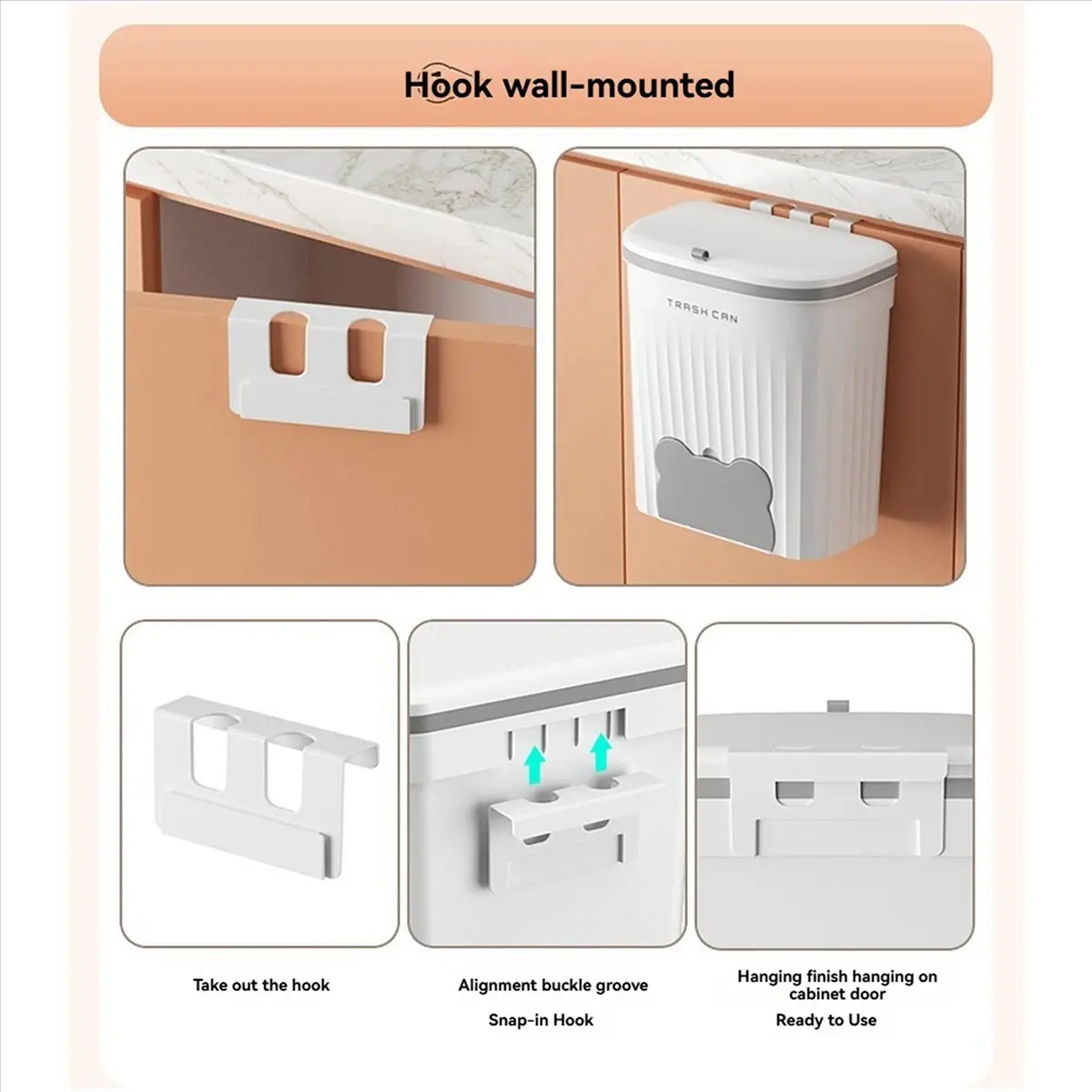 A25I Kitchen Wastebasket Wall Mounted Trash Can with Lid Hanging Trash Bin Garbage Can for Cabinet Sink Compost Bin 8.5L