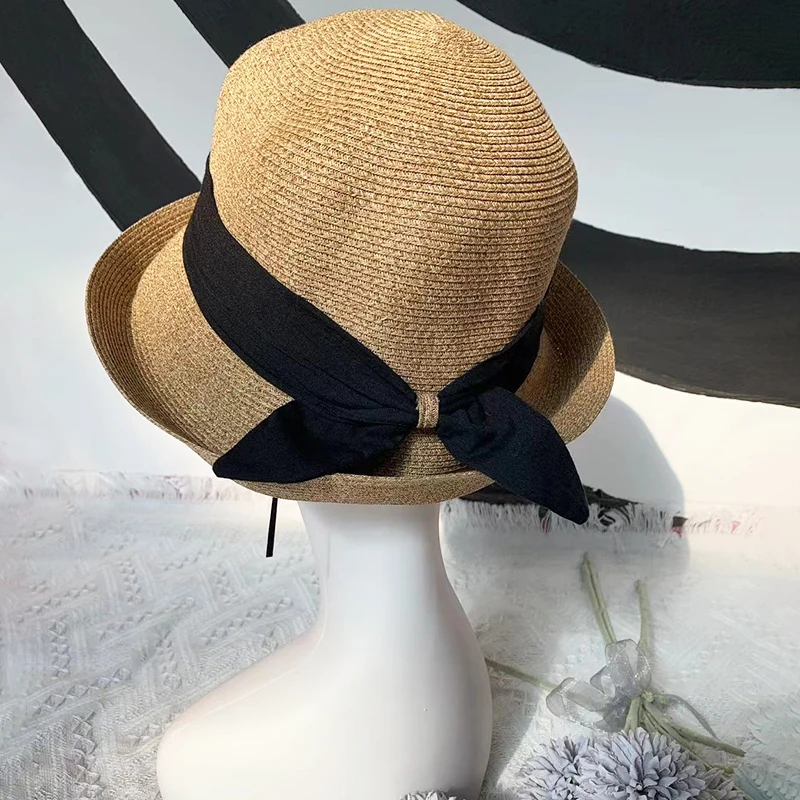 

Bowknot Women Sun Hat 2025 Summer Breathable Wide Brim Beach Cap UV Protection Casual Straw Hat Holiday Soft Foldable Panama Hat