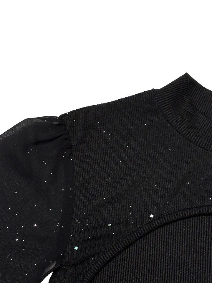 Vestido Mini Capa de Cuello Alto para Mujer con Lentejuelas Brillantes para Fiesta Nocturna Entallado Elegante Otoño Invierno 6