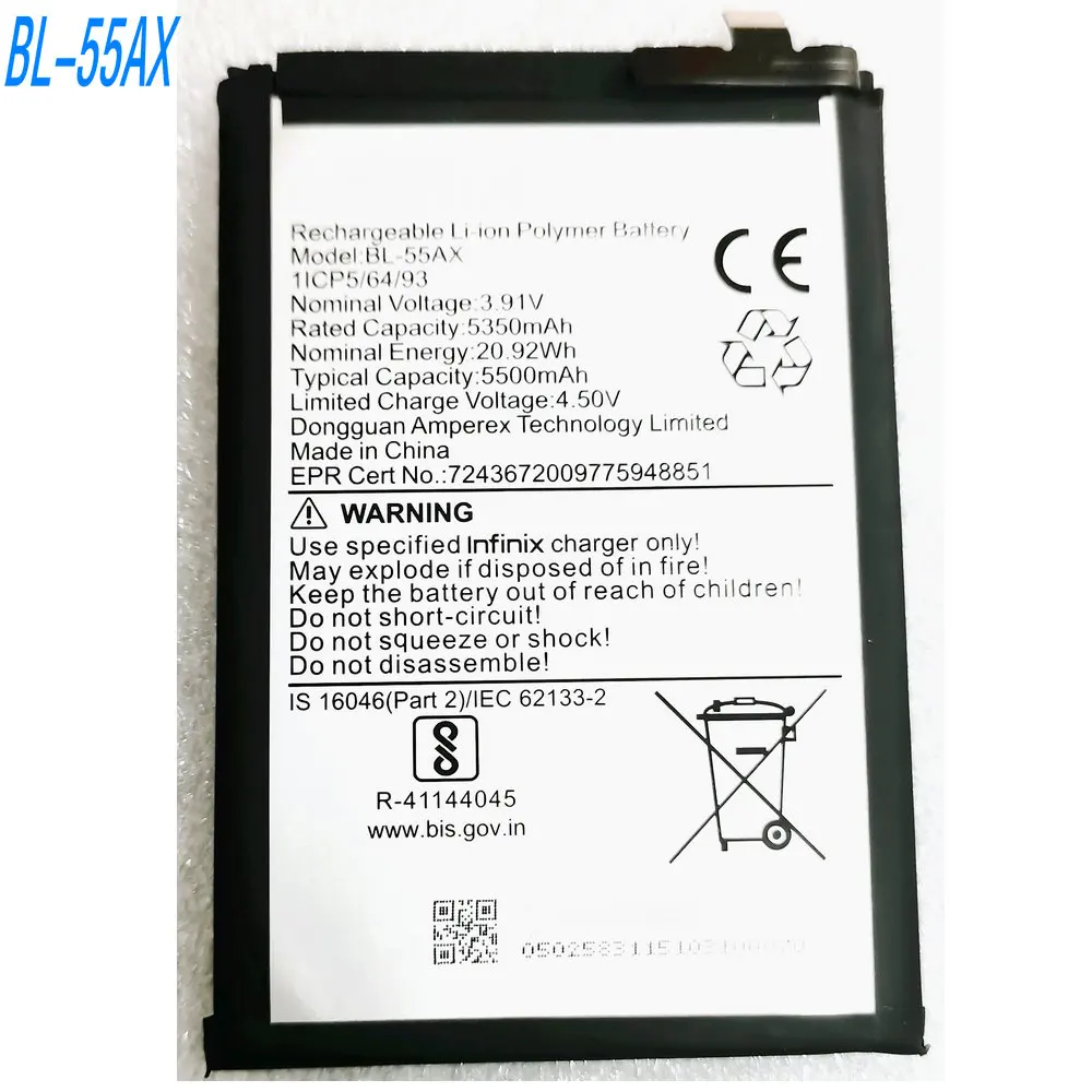 

3.91V 20.92Wh BL-55AX High Capacity Genuine Battery For Infinix Note 50S 5G Mobile Phone