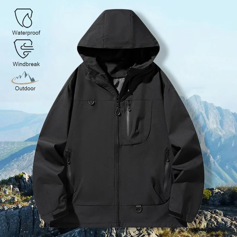 

Men's Zipper Jacket Hooded Windproof Outdoor Jackets Climbing Hiking Camping Breathable Solid Color Male Outwear Autumn New