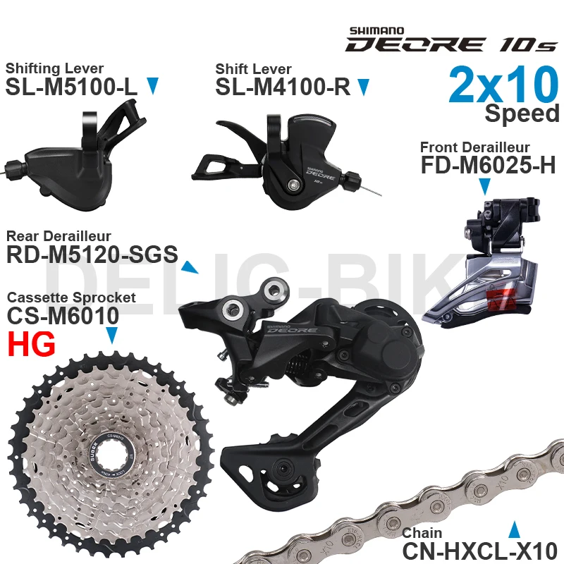 SHIMANO DEORE M4100 M5100 2x10 Speed Groupset Shifters Front/Rear Derailleur and SUGEK Cassette X10 Chain Original parts