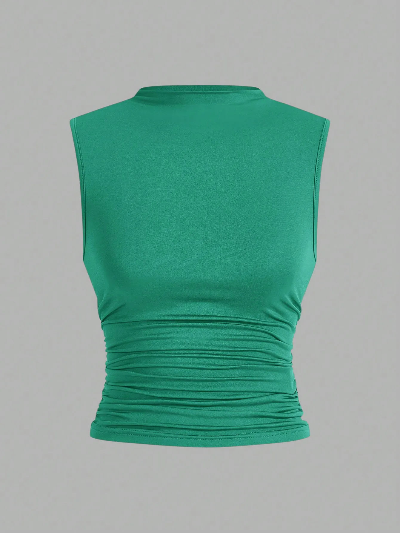 New 2024 Fashion Casual Mock Neck Ruched Tank Top for Women Summer Solid Color Pleated Sleeveless Tee Shirt Tshirt Streetwear