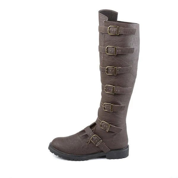 Vintage Mittelalterliche Gotische Ritterstiefel Unisex Multi-Schnallen PU-Lederschuhe für Männer und Frauen Cosplay Halloween Karneval Party Stiefel – Detail 4