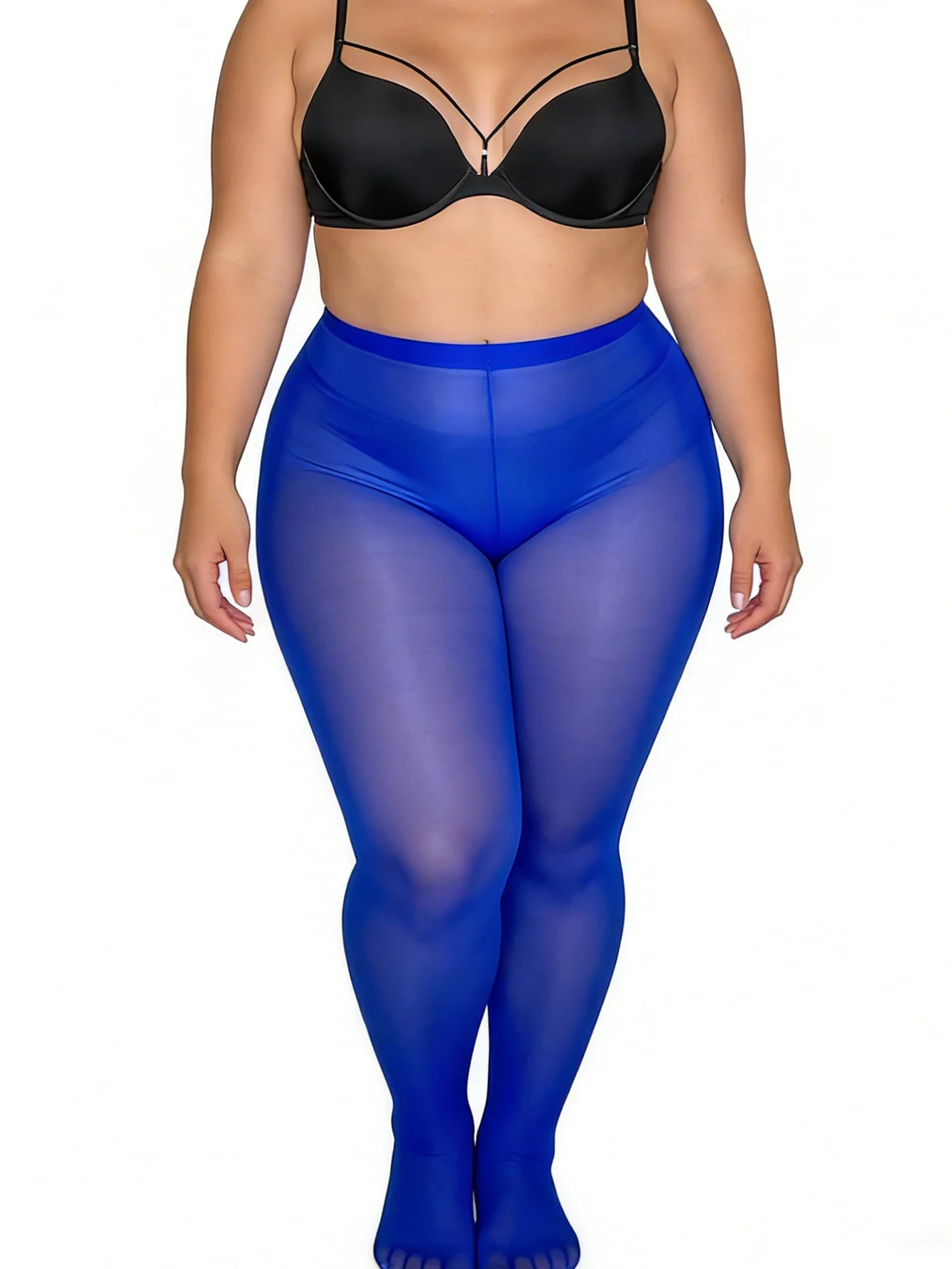 1 Pair Plus Size Women's Blue Stockings, High Elastic Leggings, Classic Solid Color Sexy, Anti-Snag & Durable，All-Season Basic