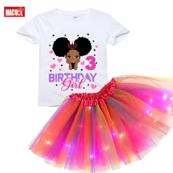 Black Princess Birthday Outfit Tutu Set Girl Shirt Set Tutu Outfit Custom Name Kids Party Light Dress Suits Gift Birthday Outfit