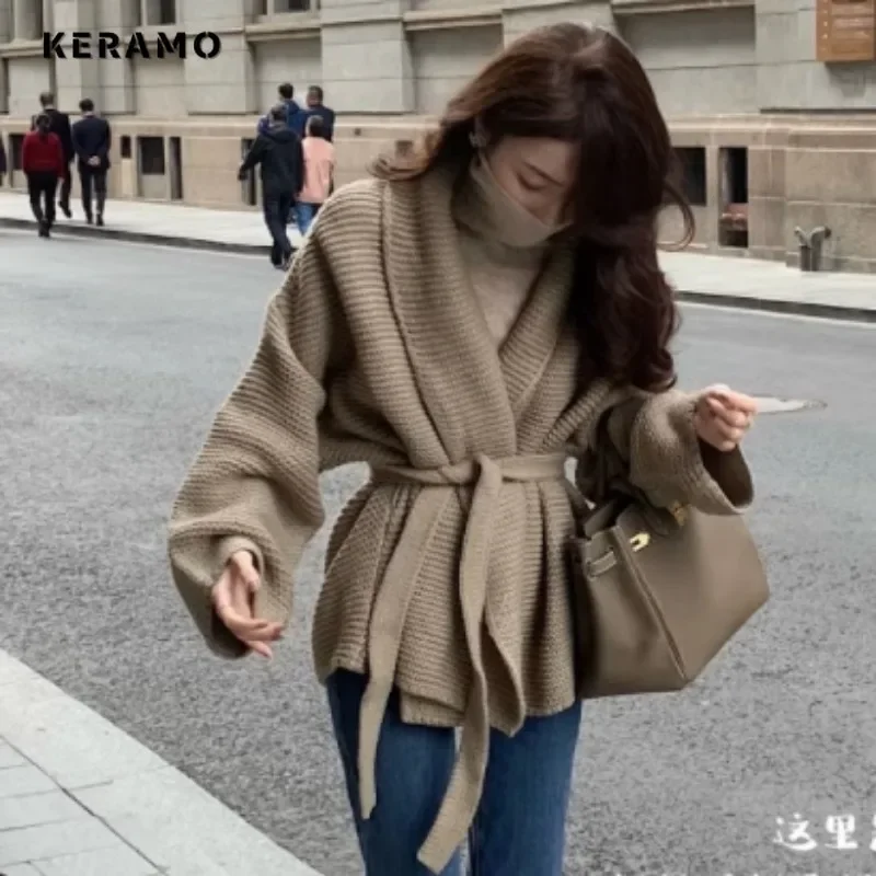 Cárdigan informal de manga larga para mujer, suéter holgado con cuello en V, color liso, Estilo Vintage inglés, moda de otoño e invierno, 2023