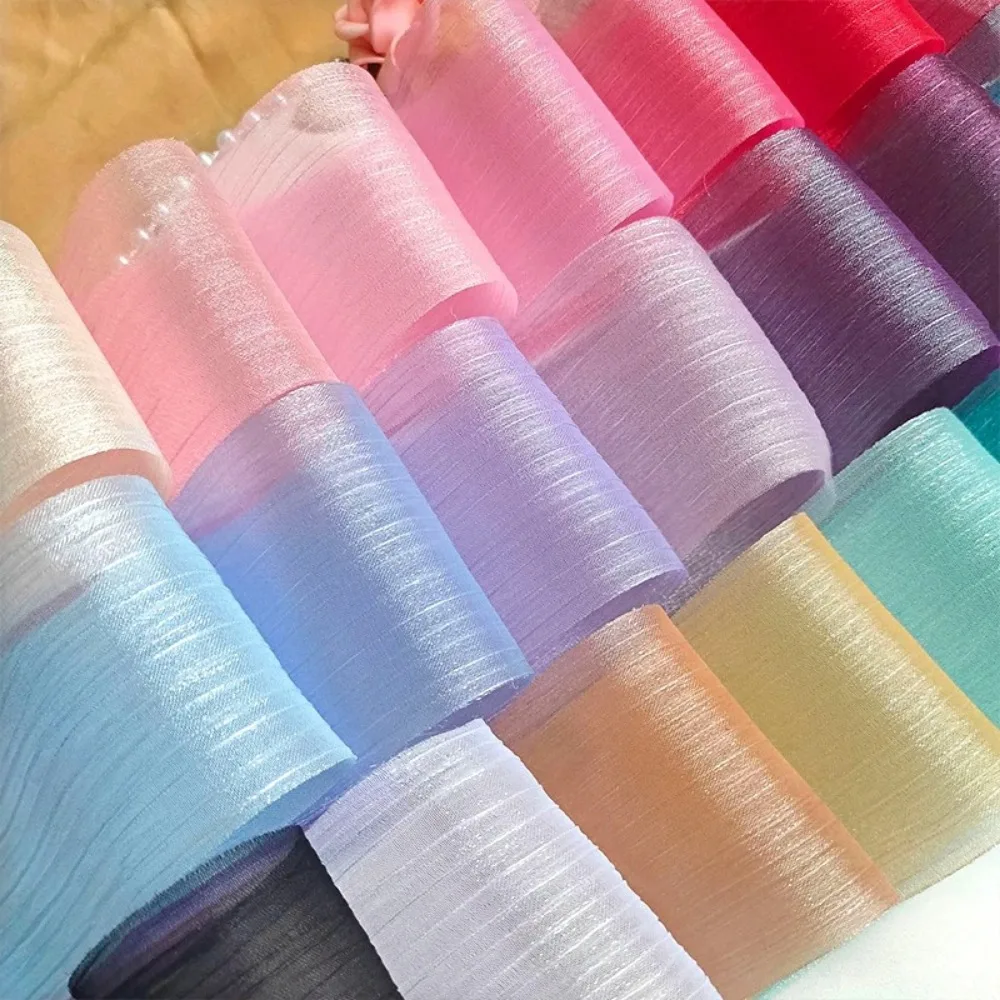 5 متر 6 سنتيمتر واسعة مطوي الشيفون الشريط تول الغزل القوس الشريط DIY بها بنفسك Hairwear باقة هدية التفاف الشريط لوازم حفلات الزفاف