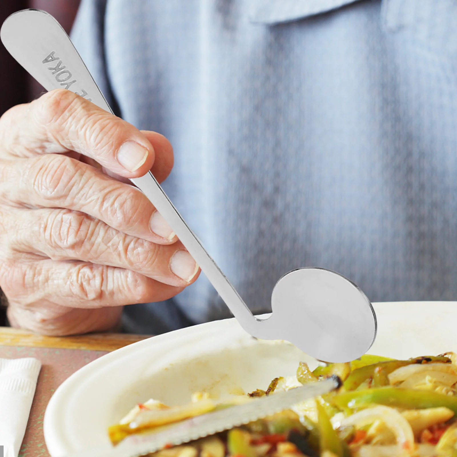

1 set Meal Feeding Auxiliary Tableware Stainless Steel Fork Lightweight Ergonomic Angled Spoon Senior Dining Utensils Deep Spoon