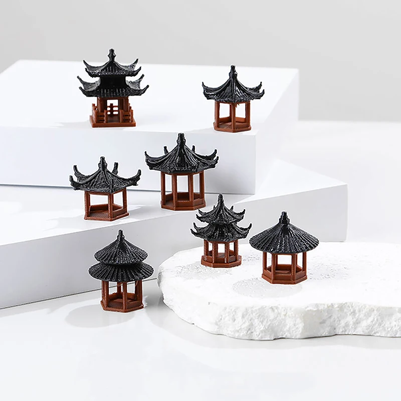 Mini Pagoda Statue Fairy Garden Decor Pavilion Hexagon Asian Exotic Environments Flower Vase Aquarium Dollhouse Decor For