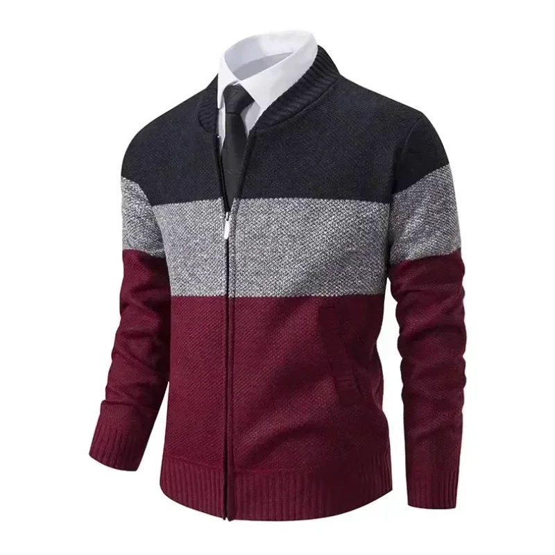 Autumn Winter Men's Sweater Male Plush Thickened Striped Slim Fitting Cardigan High-quality Business Casual  Knitted Jackets 4XL