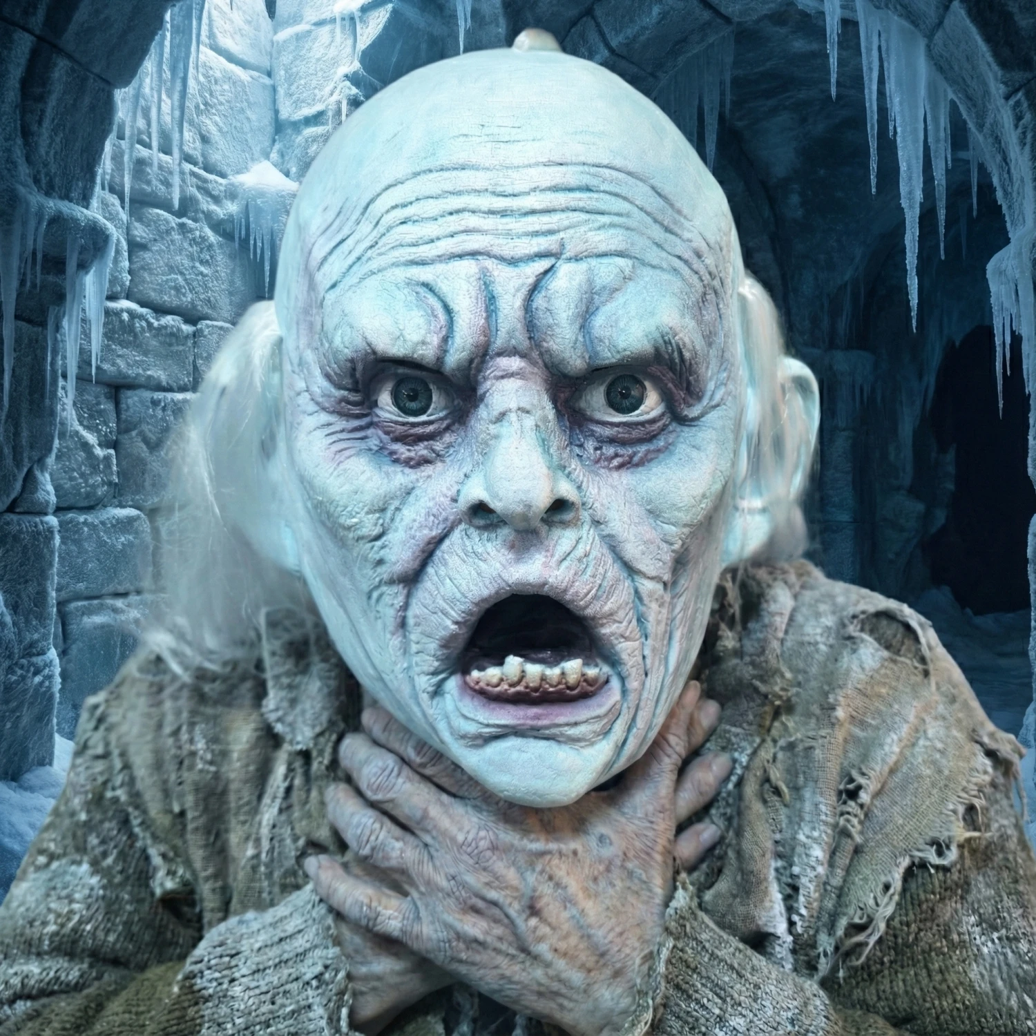 Adulto unissex branco careca congelado máscara fantasma assustador velho traje de halloween acessório masculino aparelho gelo zumbi para festa