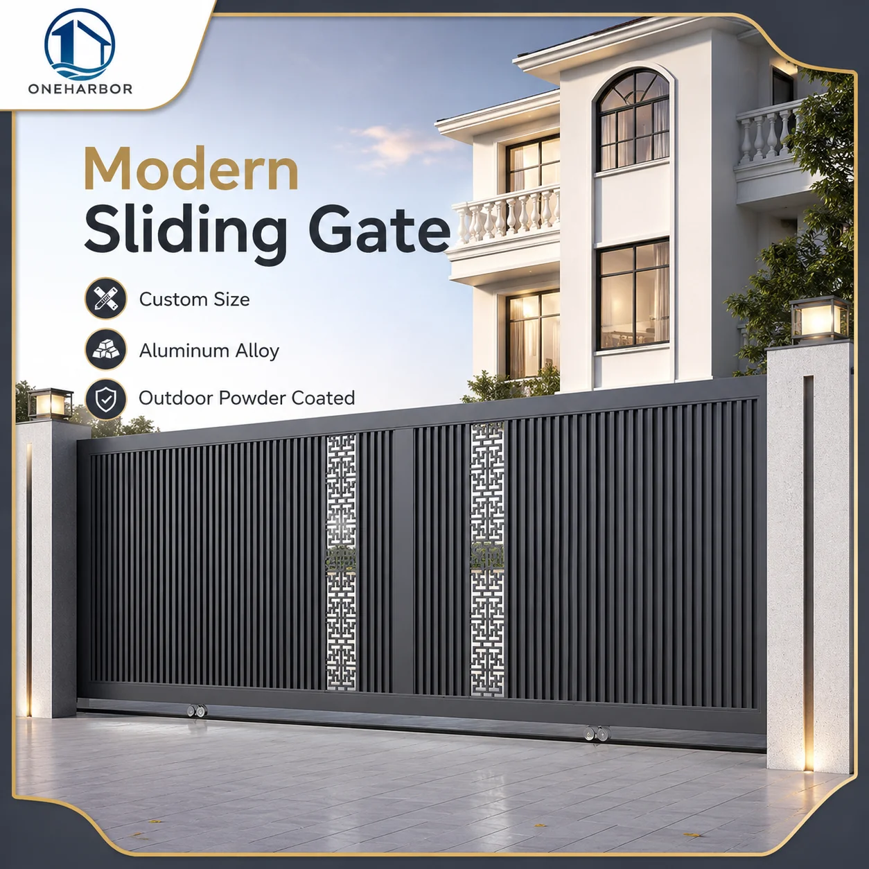 Black Aluminum Alloy Sliding Gate Modern Outdoor Villa Driveway Gate Custom Garden Fence Door Security Gate