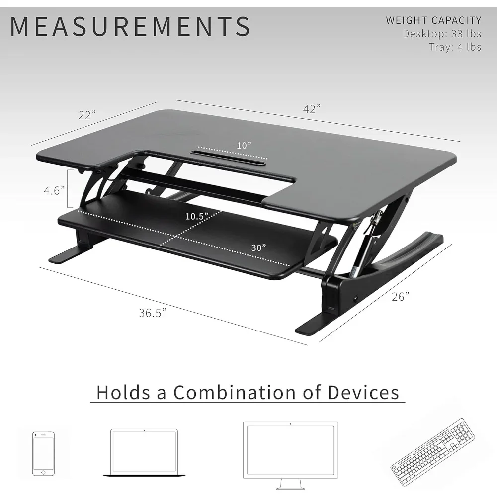 42 Inch Height Adjustable Stand Up Desk Converter, Quick Sit to Stand Dual Monitor Riser Workstation, Black