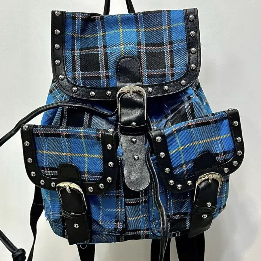 

British Academy Style Plaid Pattern Large Capacity Backpack Sweet Cool Niche Multiple Pockets Gothic High Street Travel Backpack