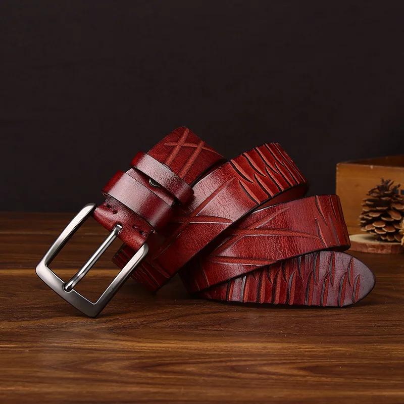 3.8cm Vintage Hand-cut Leather Belt for Men Genuine Leather Pin Buckle First Layer Cowhide Casual Jean Belt Designer Belt Luxury