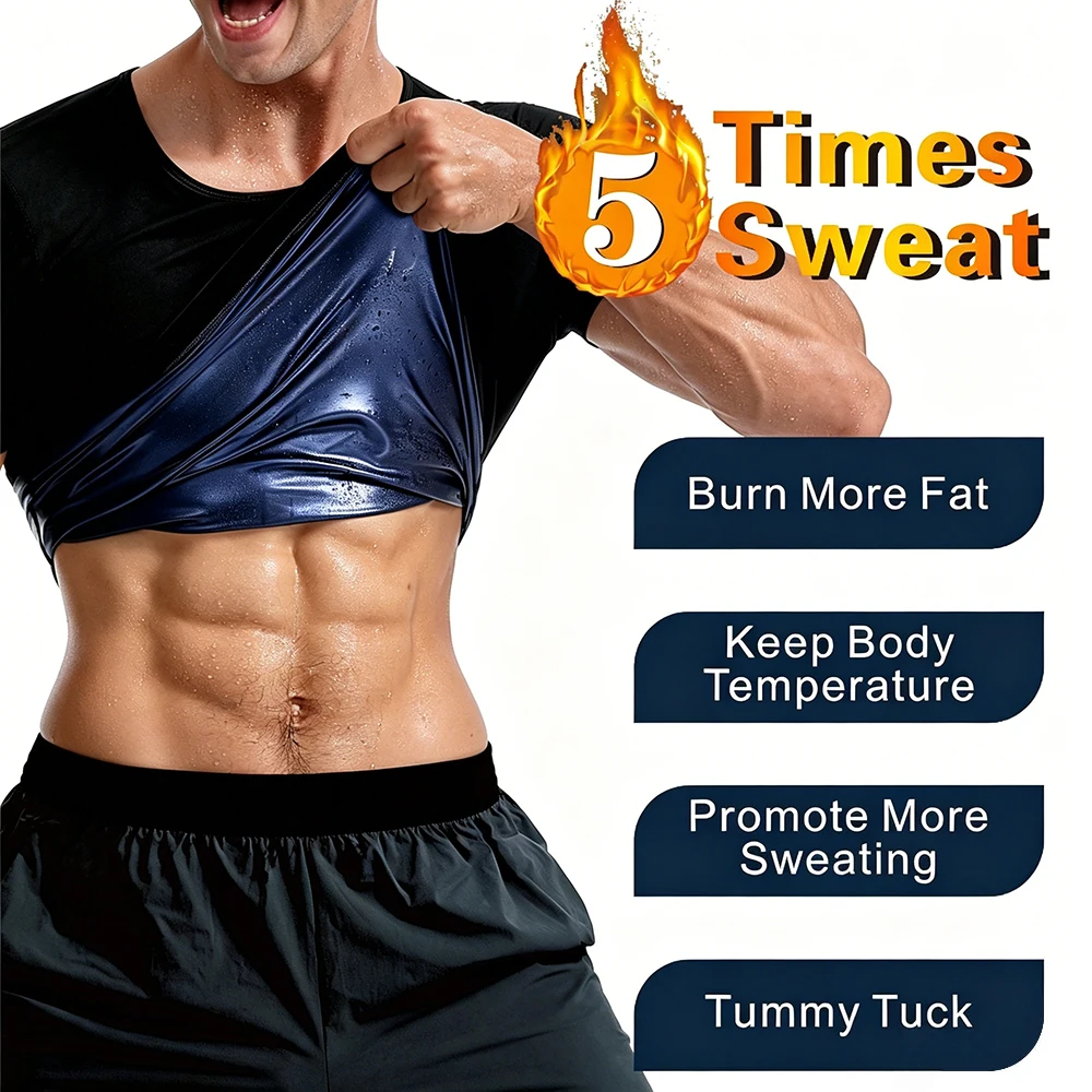 Compression Workout Shapewear Sauna Shirt for Men, Short Sleeve Sweat Sauna Suit, Tummy Control Slimming Top for Daily Exercise