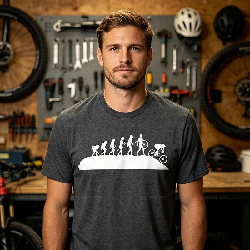 Downhill Evolution - Downhill-Fahrer Mountainbike-Fahrer MTB T-Shirt Y2k Trail-Biking Outdoor-Kleidung Humor MTB Radfahrer Cooles T-Shirt – Detail 3