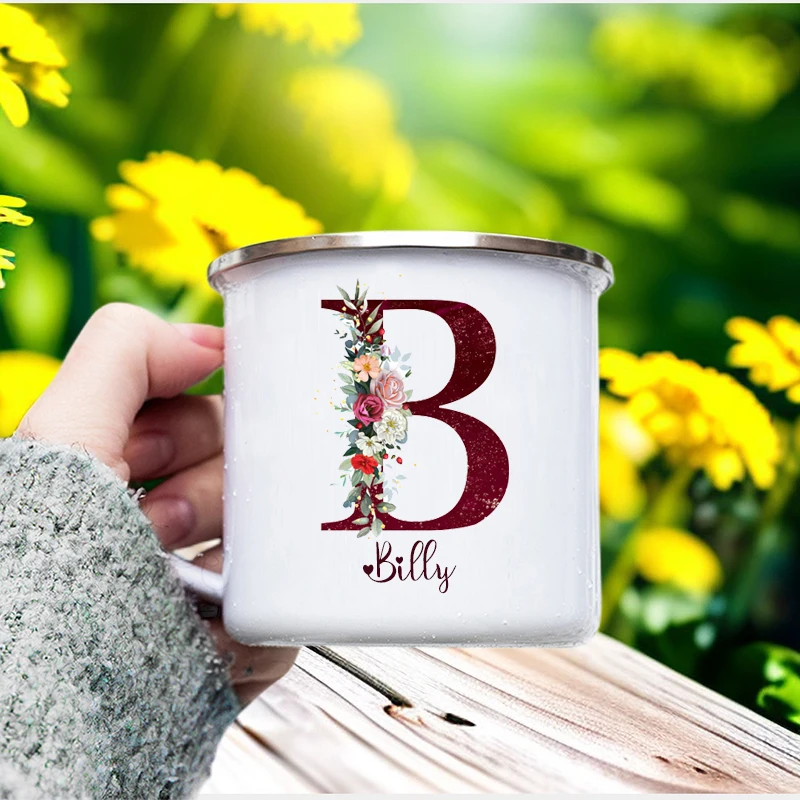 Personalized Mug Floral Initial Name Cup Custom Name Tea Coffee Hot Chocolate Mugs Bride Bridesmaid Mothers Day Gifts