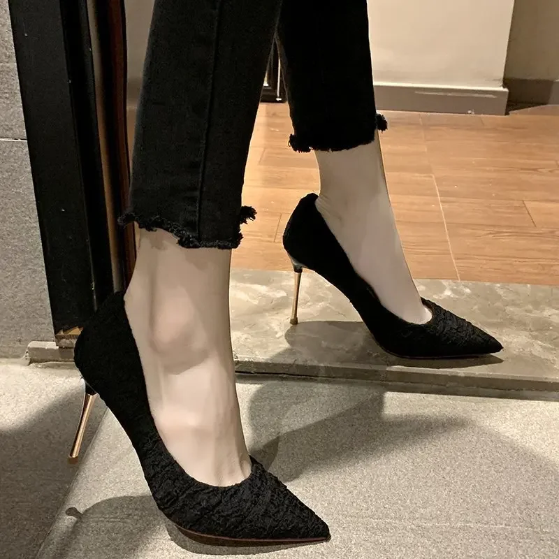 Women High Heels Pumps Pointed Toe  Stilettos Talon Femme  Sexy Ladies Wedding  Shoes Black Platform Heels