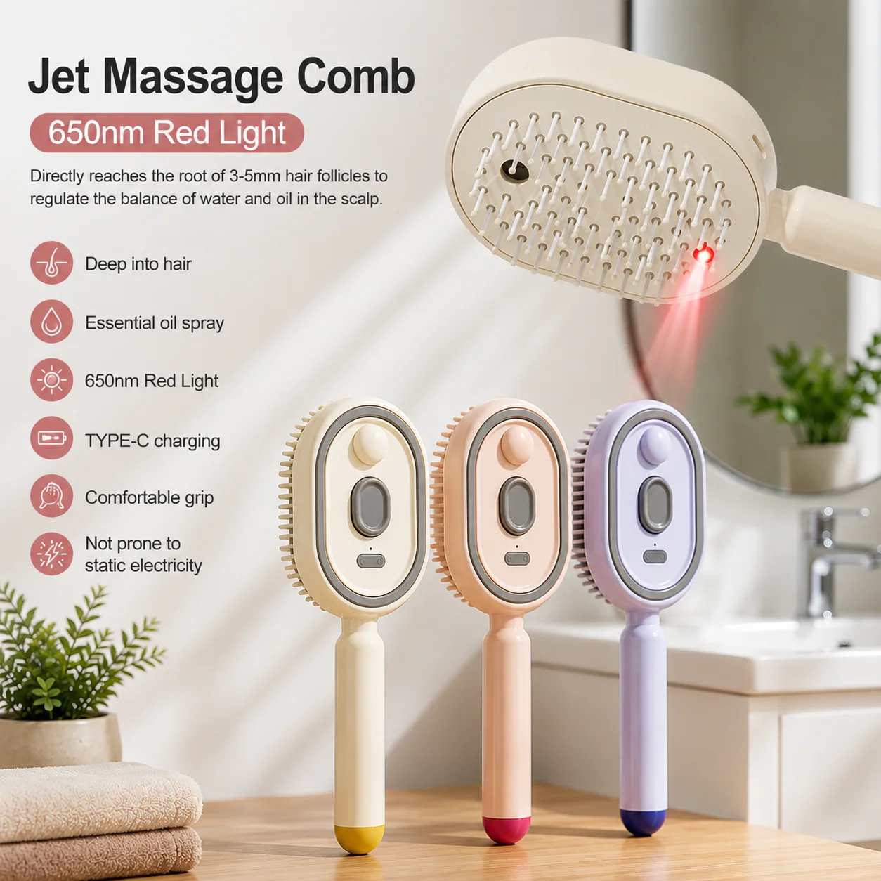 Electric Steaming Hair Straightener Brush Electric Spray Air Cushion Massage Hair Brush Rechargeable Detangling Steam Brush