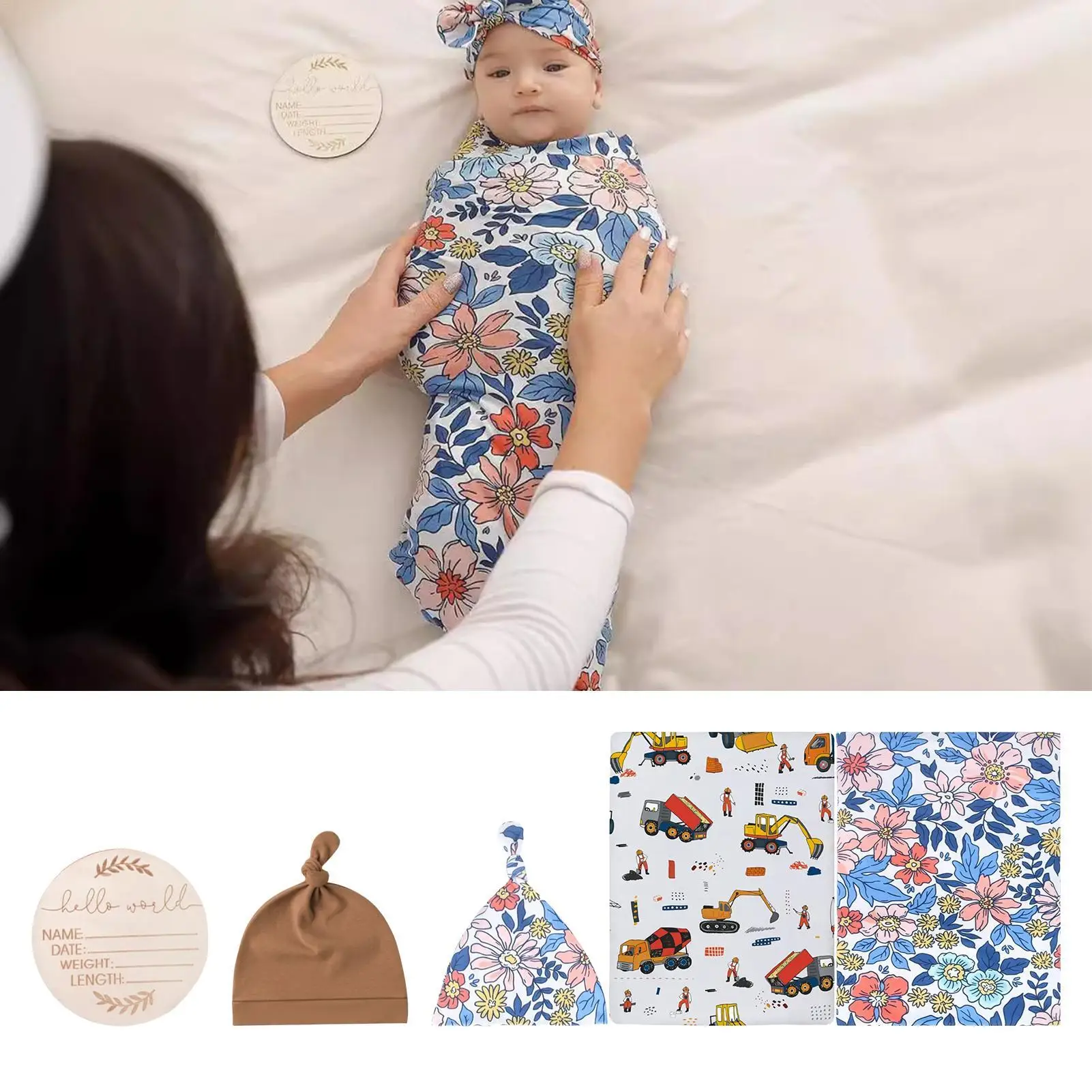 Baby Swaddle Blanket Baby Swaddle Blanket With Hat Set Soft Sack Wrap With Announcement Sign For Sleep Swaddling Boys Home