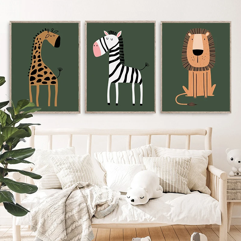 

Child Room Safari Animals Lion Giraffe Zebra Poster Nursery Wall Art Canvas Painting Nordic Kids Bedroom Print Picture Decor