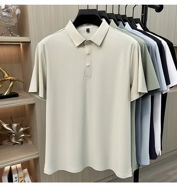 Herren Sommer Business Casual Poloshirt - Eisseide Schnelltrocknend Atmungsaktiv Locker Sitzend Kurzarm-T-Shirt – Detail 17