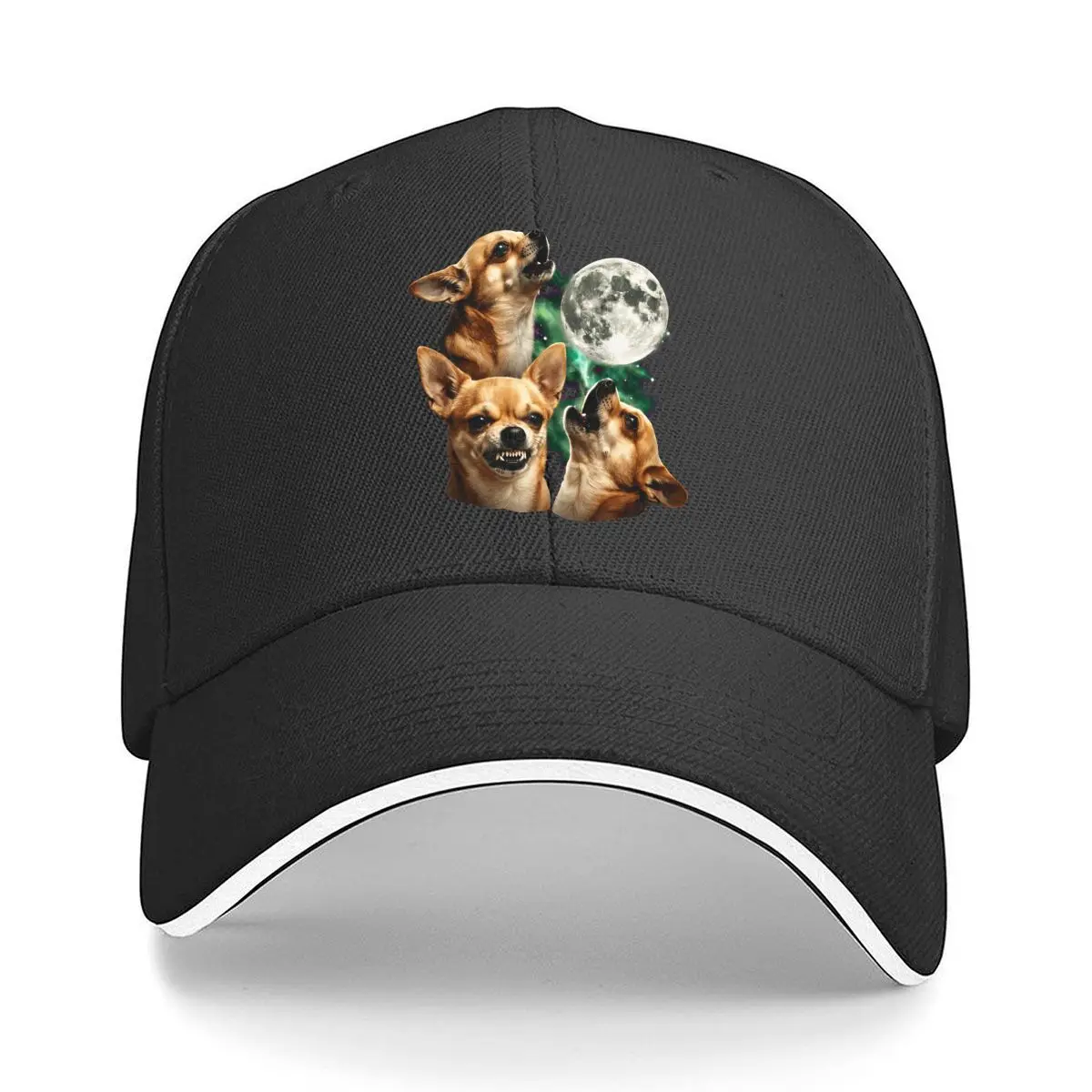 Chihuahua Howling Moon Galaxy Dog Illustration Sandwich Baseball Cap Sun Cap Outdoor Workouts Hat
