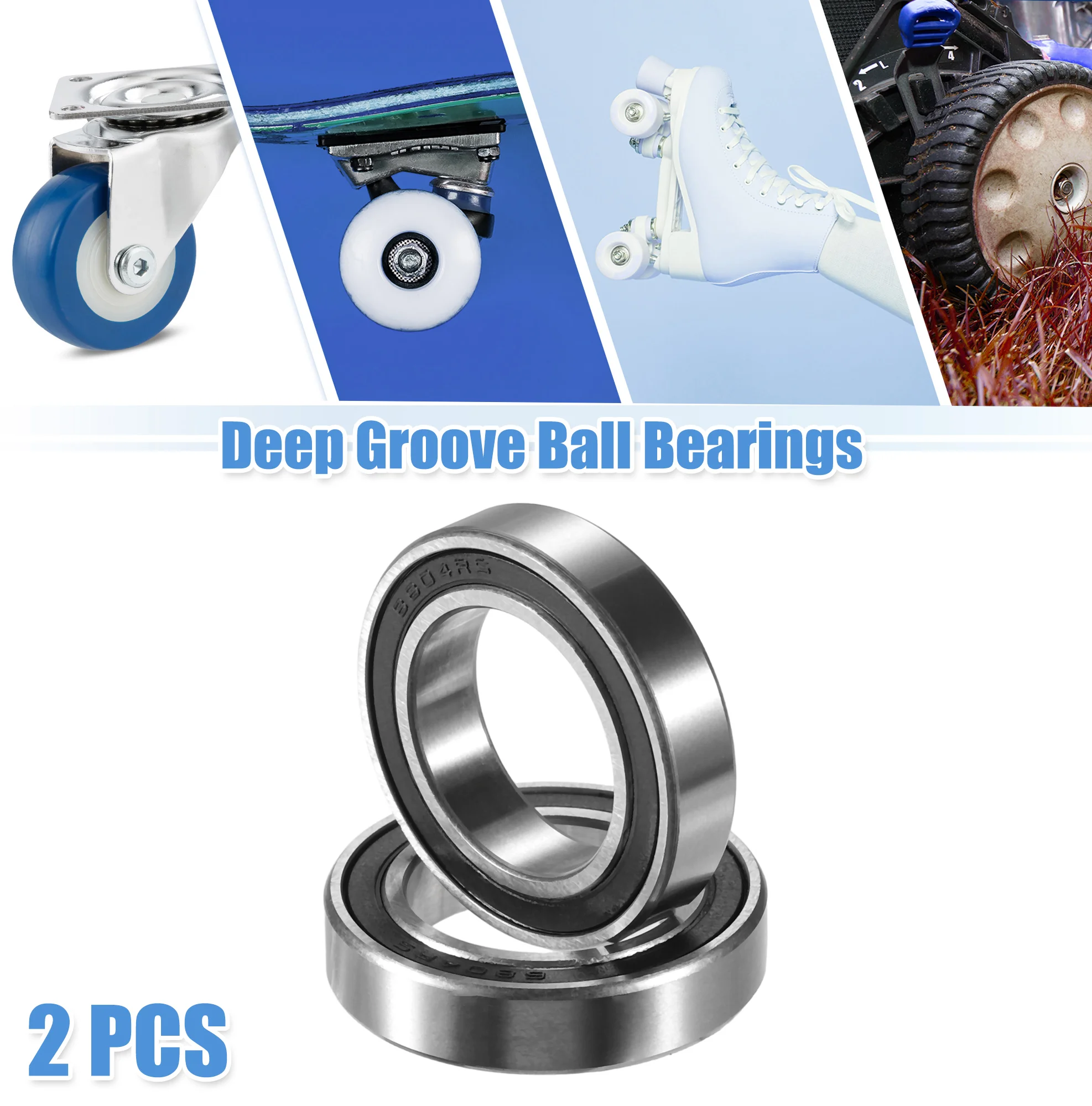 Motoforti 1/2/5 Pcs 6804-2RS 20x32x7mm Double Rubber Shield Single Row Deep Groove Ball Bearings Silver Tone
