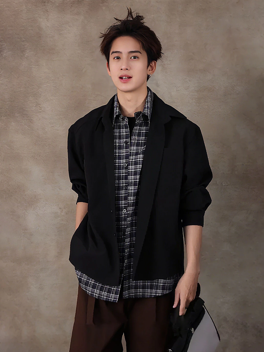 

Plaid Patchwork Fake Two-Piece Long Sve Men's irt Autumn Lazy Layering American Sle Regular Fit Daily Commute irt