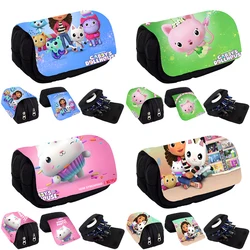 Gabbys Dollhouses Pencil Case Anime Double Layer High-capacity Zipper Stationery Box Storage Bag Pencil Case Kid Birthday Gifts