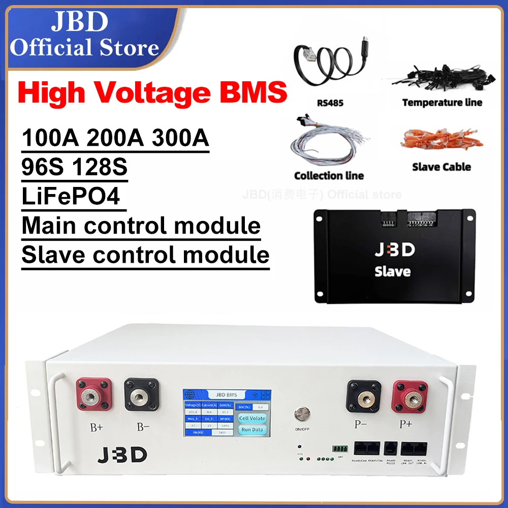 JBD HV BMS DIY KIT 50A 100A 200A 300A 220V Battery Management System 96S 128S Master and 16S Slave LiFePO4 High Voltage BMS