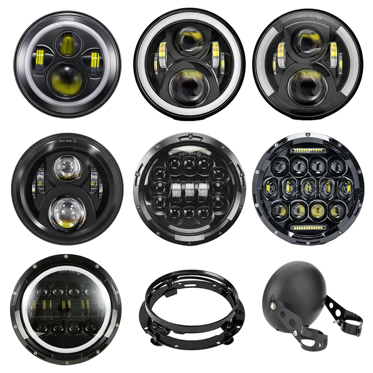 Pop 7 Inch Led Auto Headlight Motorcycle LED Headlight DRL Angel Eyes For Harley Honda Yamaha Jeep Lada Niva Urban Car H4 Headla