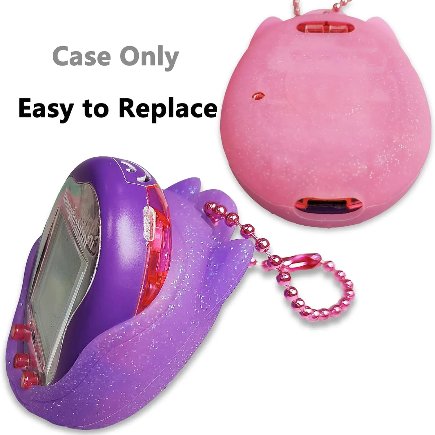 5PCS Pink Soft Silicone Case and Screen Protector Film and Color Chain Replacement for Tamagotchi Uni Pet (Only case)